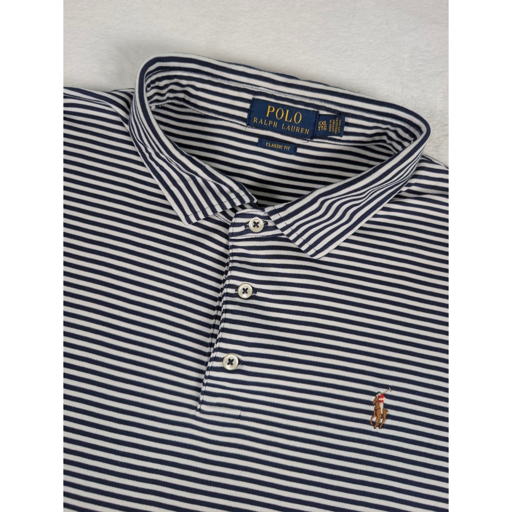 Polo Ralph Lauren Soft Polo‎ Shirt Mens 2XL Navy White Stripes Classic Fit Pony